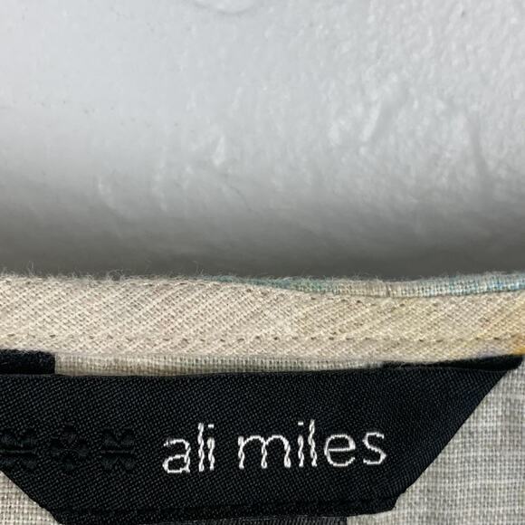 Ali Miles Shirt Womens XL Beige Linen Blend Floral 3/4 Sleeve Button Back Tunic - Picture 3 of 7